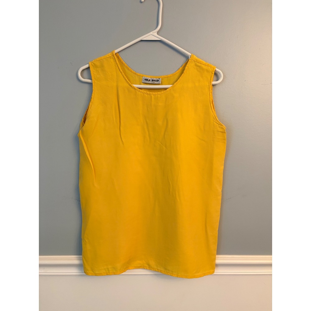 VTG Silk Road Paris Design Silk Sleeveless Scoop Neck Tank Top Camisole Yellow